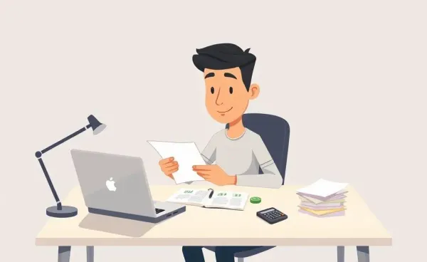 Illustration of a person organizing finances at a desk