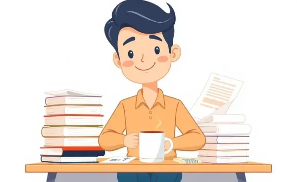 Person organizing insurance papers with a content expression