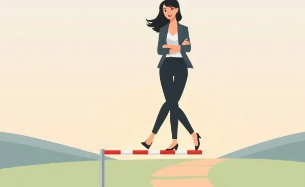 A woman confidently navigating a financial hurdle