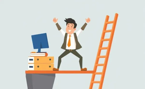 Illustration of a person climbing a ladder, overcoming workplace challenges