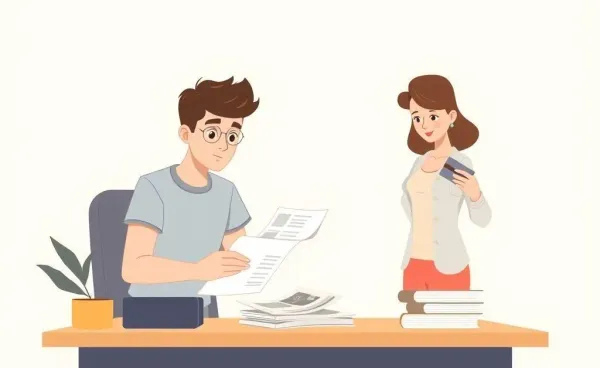 Illustration of a parent managing a young adult's finances