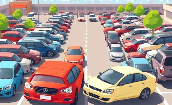 Cartoon illustration of a parking lot accident