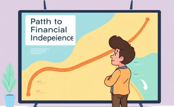 Cartoon of a person with a roadmap labeled 'Path to Financial Independence'