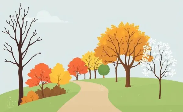 A path through a park showing different seasons to symbolize life's changes