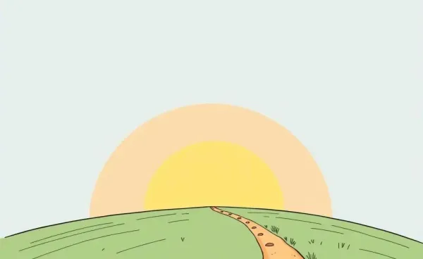 Hand-drawn illustration of a peaceful financial journey with a path leading to a horizon