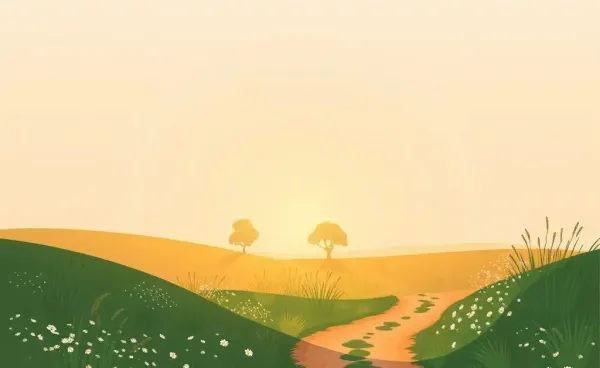 A tranquil countryside path at sunrise