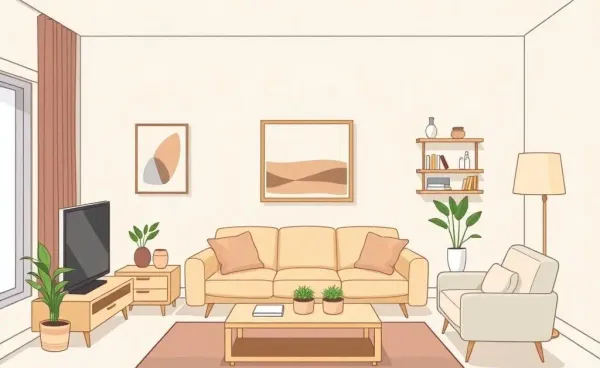 Illustrated peaceful and clutter-free living room