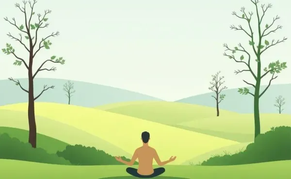 A person meditating in a serene natural environment