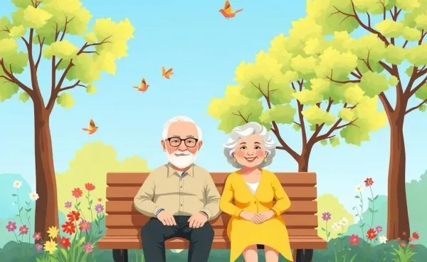 Elderly couple enjoying retirement in a sunny park