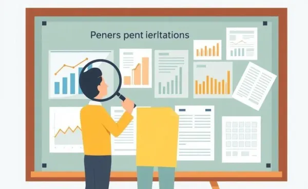 Person inspecting financial graphs and papers on a board