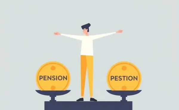 Illustration of a person comparing pension options on a scale