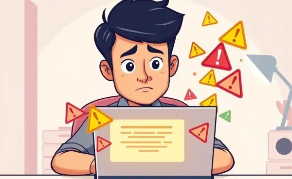 Person checking email with scam alert symbols