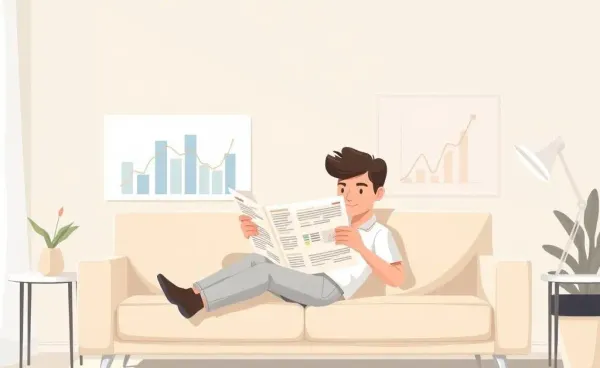 Person reading a newspaper with financial graphs in the background