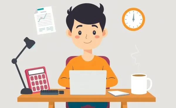 Person at a desk organizing finances with a budget planner