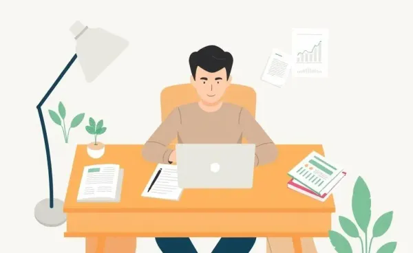 Person organizing financial documents at a cozy desk