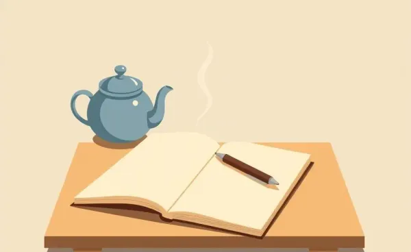 A cozy tea table setting with a notebook and a pen, symbolizing a personal finance discussion.