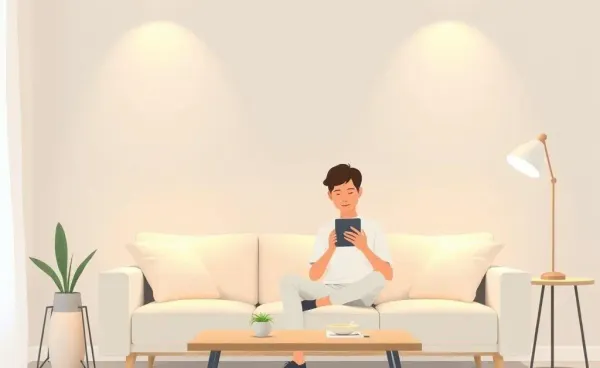Person reviewing a budget on a tablet in a cozy living room