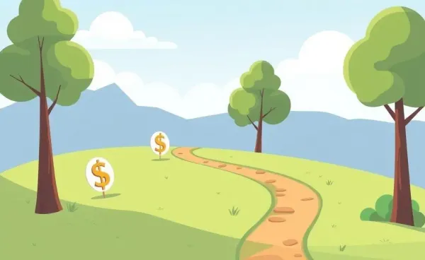 Illustration of a scenic financial journey path with symbols