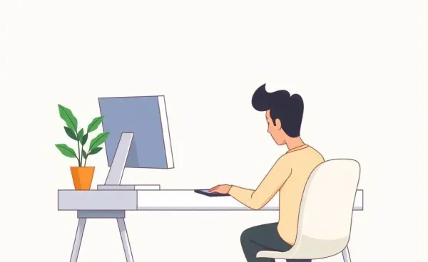Illustration of a person managing finances at a desk.