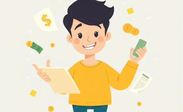 Illustration of a person planning finances with a calculator and documents
