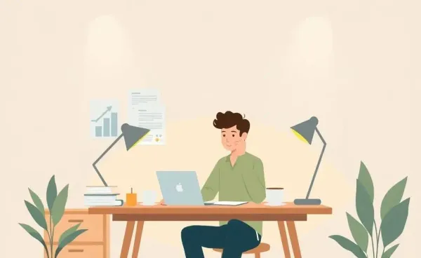 A cozy desk with a person brainstorming financial solutions.
