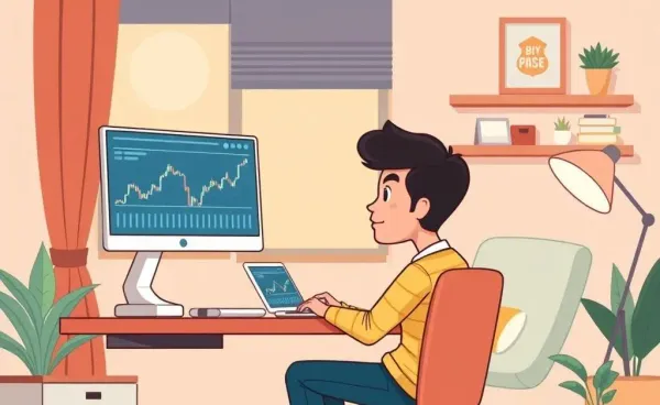 A person reviewing investment charts at a desk with a thoughtful expression
