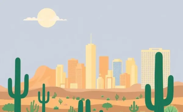 Illustrated Phoenix skyline with real estate symbolism