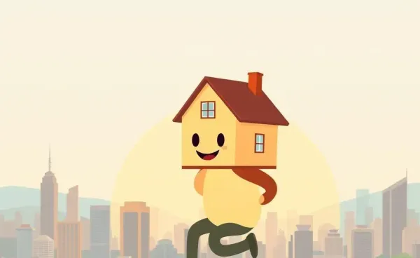 House being carried by a pig over a city skyline, symbolizing a piggyback loan strategy.