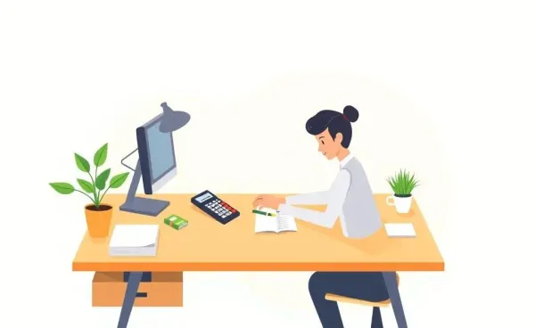Serene desk workspace with a financial planner