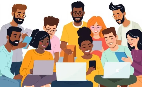 Illustration showing teamwork and digital collaboration.