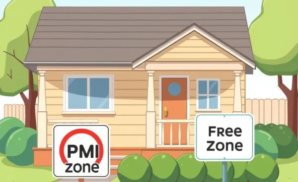 A hand-drawn image of a house labeled as a 'PMI-free zone'.