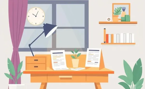 Warm home office scene with mortgage papers