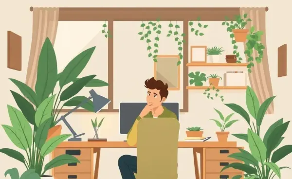 A person thoughtfully pondering over a decision in a cozy home office