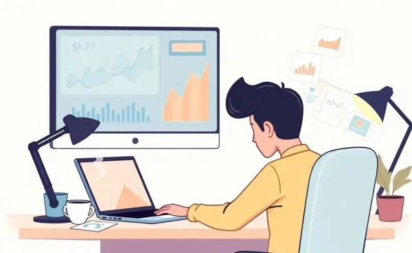Illustration of a person analyzing investment charts for building a financial portfolio
