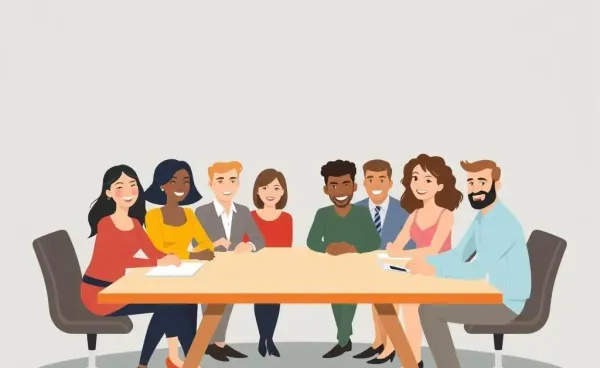 A diverse group of colleagues enjoying a productive and positive meeting