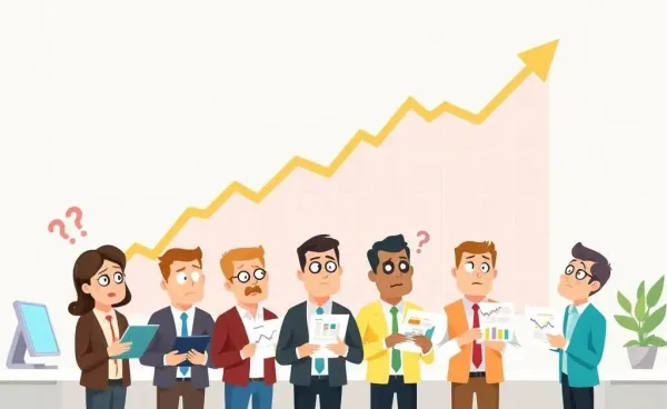 Investors looking at charts with a graph showing rising prices