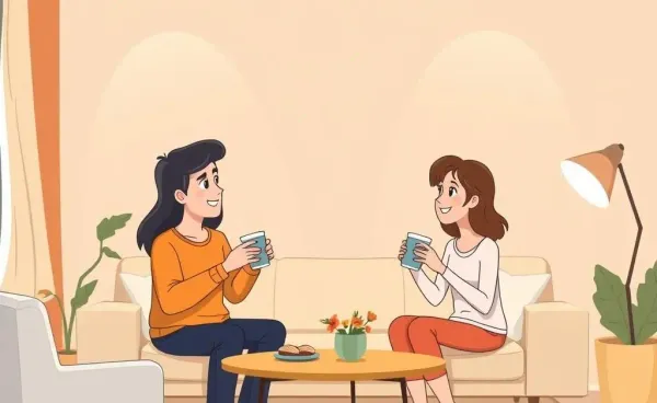Couple discussing health insurance plans over coffee in a living room