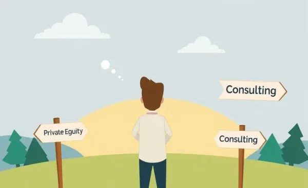 A person at a crossroads considering career paths in business.