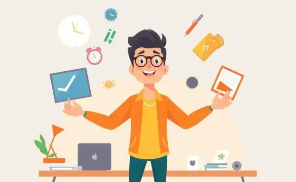 An illustration of a person efficiently managing tasks throughout their day.
