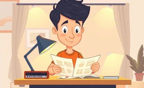 Person reviewing property documents at a cozy desk