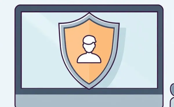 Cartoon shield protecting digital identity