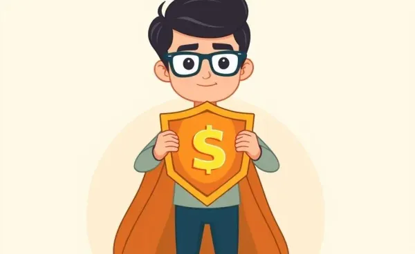 A person shielding a superhero-like credit score.