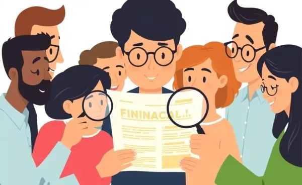A diverse group of people suspiciously examining a document together