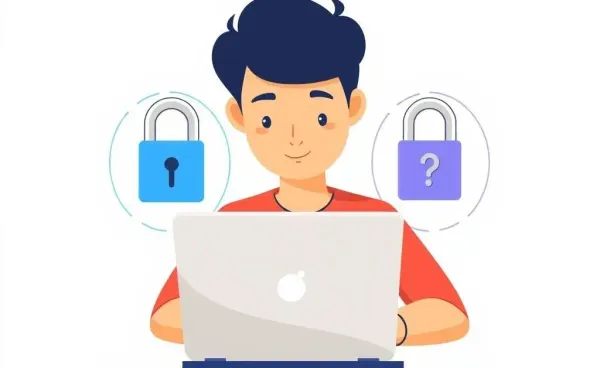 A person on a laptop with digital security locks