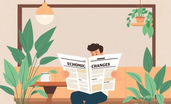 A person reading economic news at a cozy coffee shop