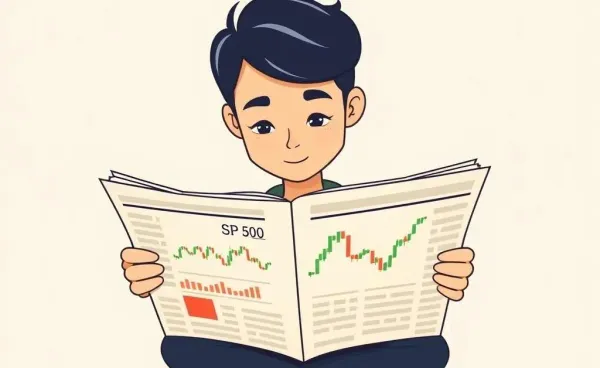 Person reading a S&P 500 financial newspaper with positive chart
