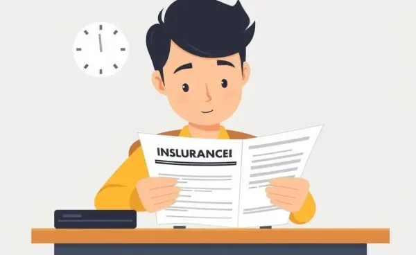 Person reading an insurance claim form at a desk.