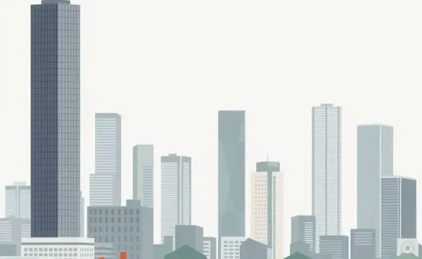 Illustration of a city skyline highlighting real estate disparity