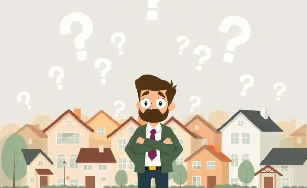 Beginner investor confused with multiple house options surrounding him.