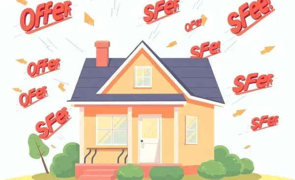 Illustration of a house surrounded by offer letters